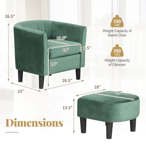 Costway Barrel Chair with Ottoman Footrest Curved Backrest Armrests Removable Seat Cushion
