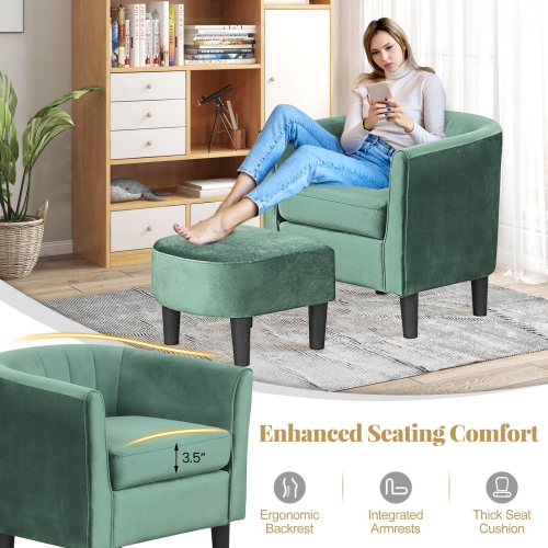 Costway Barrel Chair with Ottoman Footrest Curved Backrest Armrests Removable Seat Cushion