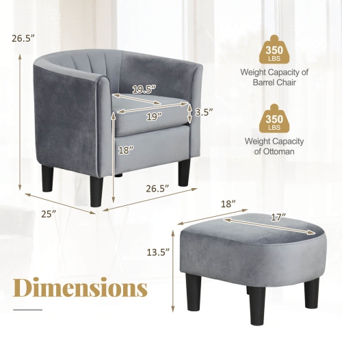 Costway Barrel Chair with Ottoman Footrest Curved Backrest Armrests Removable Seat Cushion