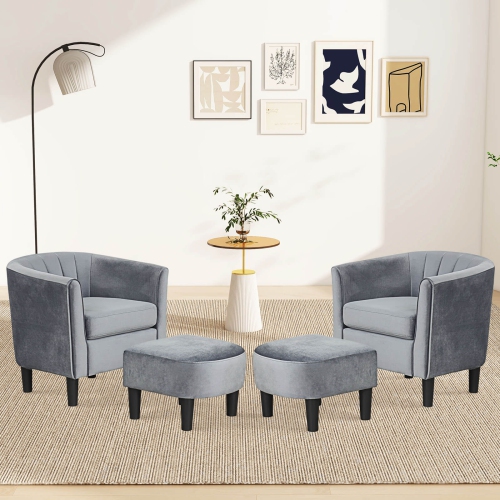 Costway Barrel Chair with Ottoman Footrest Curved Backrest Armrests Removable Seat Cushion