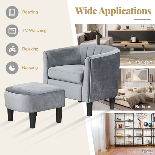 Costway Barrel Chair with Ottoman Footrest Curved Backrest Armrests Removable Seat Cushion