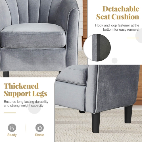 Costway Barrel Chair with Ottoman Footrest Curved Backrest Armrests Removable Seat Cushion