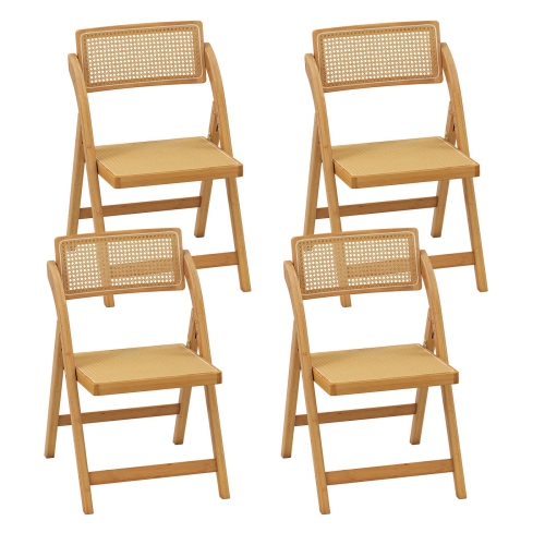 COSTWAY  Rattan Cane Folding Chairs Set Of 2/4 With Rotatable Backrests 330Lbs Capacity