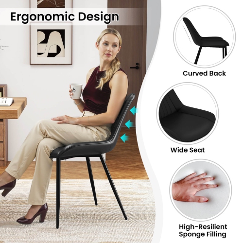 Ensemble de 4 chaises de cuisine recouvertes de similicuir avec pattes en métal de Costway Noir/Gris/Vert