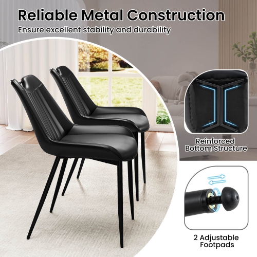 Ensemble de 4 chaises de cuisine recouvertes de similicuir avec pattes en métal de Costway Noir/Gris/Vert