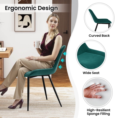 Ensemble de 4 chaises de cuisine recouvertes de similicuir avec pattes en métal de Costway Noir/Gris/Vert