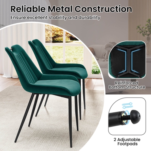 Ensemble de 4 chaises de cuisine recouvertes de similicuir avec pattes en métal de Costway Noir/Gris/Vert