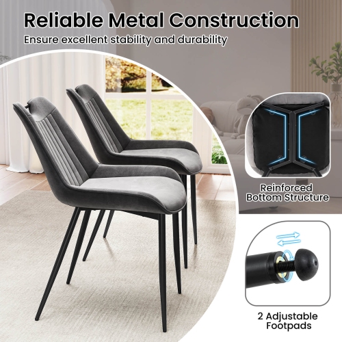 Costway Dining Chair Set of 4 Faux Leather Upholstered Kitchen Chairs with Metal Legs Black/Gray/Green