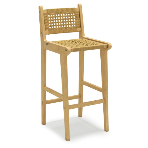 Costway 1/2/4 PCS Patio Teak Wood Bar Stool Outdoor Bar Height Chair with Rattan Backrest & Seat