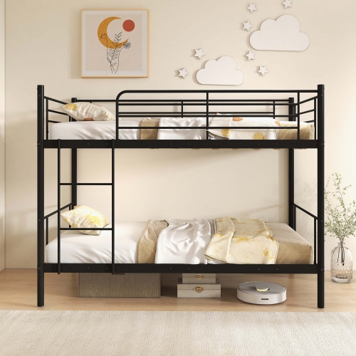 Costway Metal Twin Over Twin Bunk Bed with Built-in Ladder Safety Guardrail