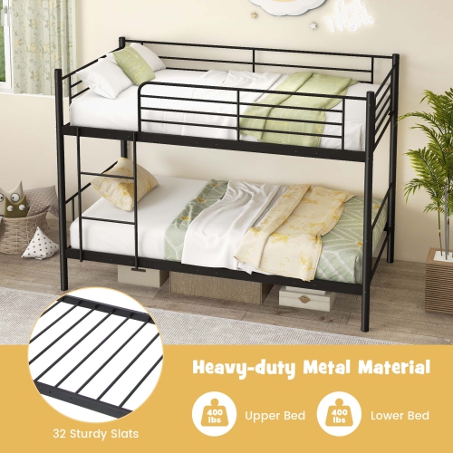 Costway Metal Twin Over Twin Bunk Bed with Built-in Ladder Safety Guardrail