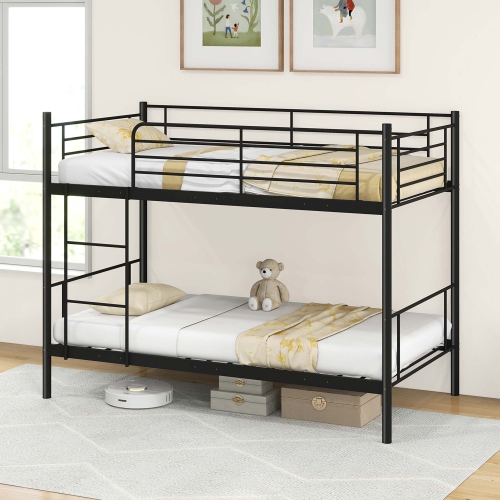 Costway Metal Twin Over Twin Bunk Bed with Built-in Ladder Safety Guardrail