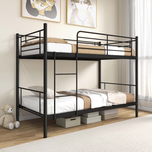 Costway Metal Twin Over Twin Bunk Bed with Built-in Ladder Safety Guardrail