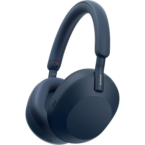 Casque d'écoute sans fil à suppression du bruit WH-1000XM5 de Sony avec commande vocale Alexa, bleu minuit fumé, boîte ouverte