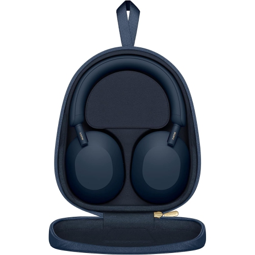 Casque d'écoute sans fil à suppression du bruit WH-1000XM5 de Sony avec commande vocale Alexa, bleu minuit fumé, boîte ouverte