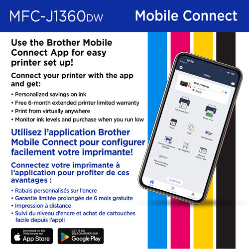 Imprimante à jet d'encre tout-en-un couleur sans fil MFC-J1360DW de Brother