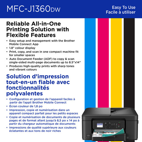 Imprimante à jet d'encre tout-en-un couleur sans fil MFC-J1360DW de Brother