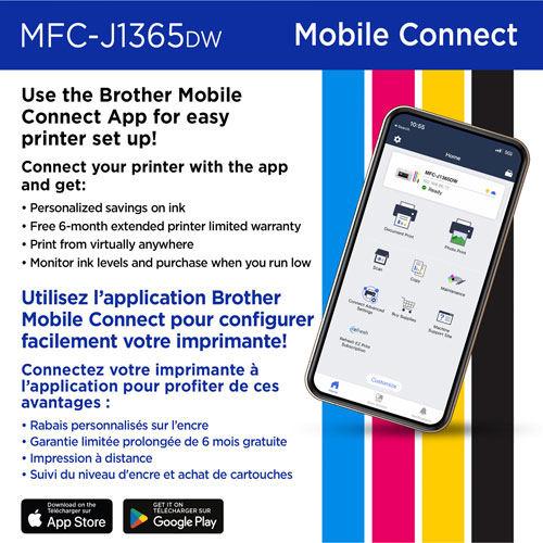 Imprimante à jet d'encre couleur tout-en-un sans fil MFC-J1365DW de Brother avec réservoir INKvestment - Blanc