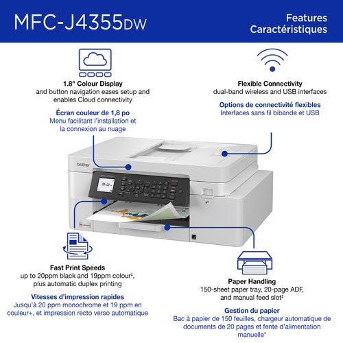 Brother MFC-J4355DW Colour Wireless All-In-One Inkjet Printer with INKvestment Tank - White