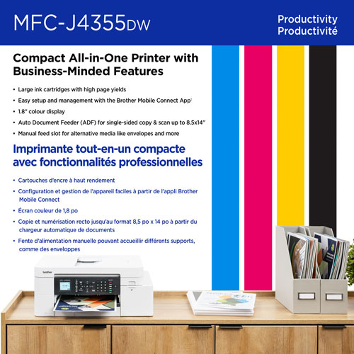 Brother MFC-J4355DW Colour Wireless All-In-One Inkjet Printer with INKvestment Tank - White