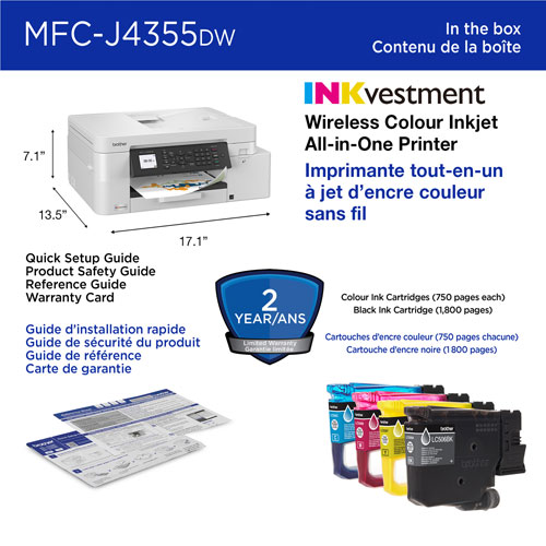 Brother MFC-J4355DW Colour Wireless All-In-One Inkjet Printer with INKvestment Tank - White