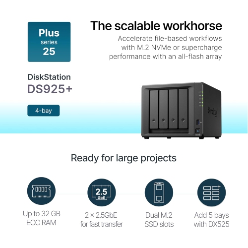 SYNOLOGY 4-Bay DS925+ NAS with Expandable Capacity