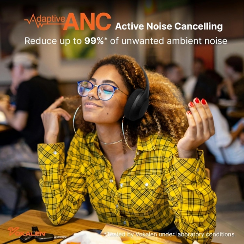 Vokalen Hyper Pro Adaptive Active Noise Cancelling Headphones, Wireless Bluetooth Over Ear Headphones with mic, 60H Playtime, Comfort Fit Mesh Ear