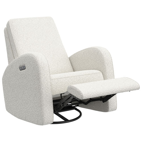 Fauteuil coulissant pivotant inclinable électrique Santa Monica de Storkcraft avec port de chargement USB - Bouclé ivoire
