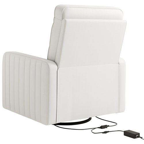 Storkcraft Kyoto Deluxe Extra-Wide Nursery Power Recliner Swivel Glider with USB Charging Port - Ivory Basketweave