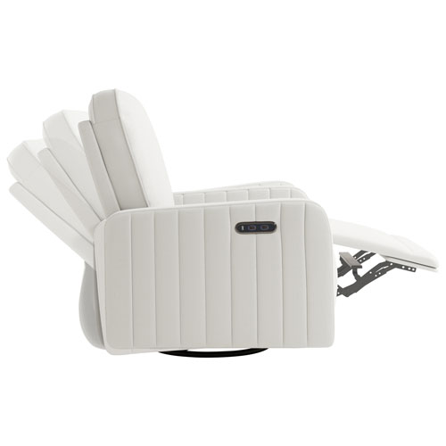 Storkcraft Kyoto Deluxe Extra-Wide Nursery Power Recliner Swivel Glider with USB Charging Port - Ivory Basketweave