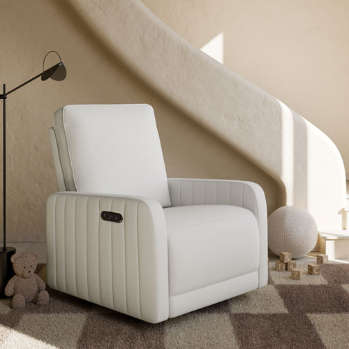 Storkcraft Kyoto Deluxe Extra-Wide Nursery Power Recliner Swivel Glider with USB Charging Port - Ivory Basketweave