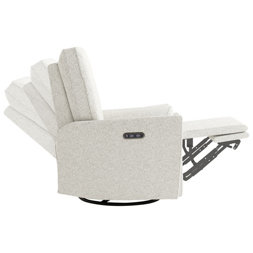 Fauteuil coulissant pivotant inclinable électrique de luxe Santorini pour chambre d'enfant de Storkcraft avec port de chargement USB - Bouclé ivoire