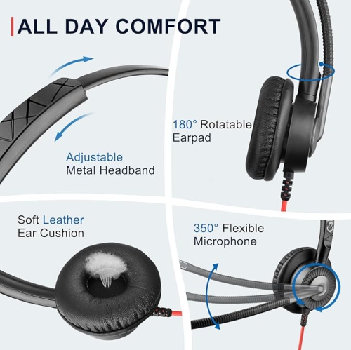Callez USB Headset with Mic, Computer Headset with ENC Dual Noise Cancelling Microphone & MS Teams Call Button, Mono Wired Headphones for PC Laptop