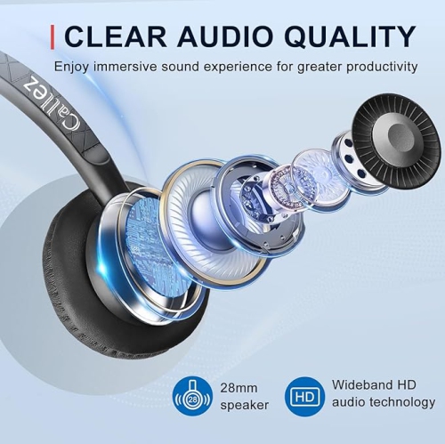 Callez USB Headset with Mic, Computer Headset with ENC Dual Noise Cancelling Microphone & MS Teams Call Button, Mono Wired Headphones for PC Laptop