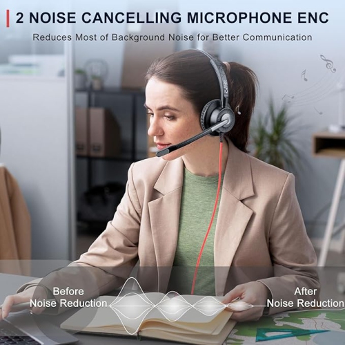 Callez USB Headset with Mic, Computer Headset with ENC Dual Noise Cancelling Microphone & MS Teams Call Button, Mono Wired Headphones for PC Laptop