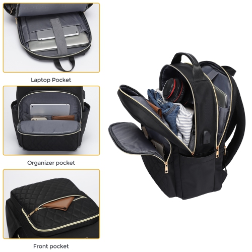 Meidale 15.6" Laptop Backpack Quilted Work Backpack for Women Bookbag Teacher Backpack with USB Charging Port |Travel Backpack Purse for Women Nurse