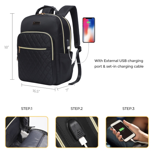 Meidale 15.6" Laptop Backpack Quilted Work Backpack for Women Bookbag Teacher Backpack with USB Charging Port |Travel Backpack Purse for Women Nurse