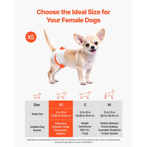 VEVOR 144 Count Disposable Dog Diapers, Super Absorbent Female Dog Diapers, 360° Leak-Proof Female Doggy Pet Diaper with Wetness Indicator for Heat