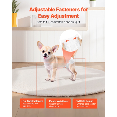 VEVOR 144 Count Disposable Dog Diapers, Super Absorbent Female Dog Diapers, 360° Leak-Proof Female Doggy Pet Diaper with Wetness Indicator for Heat