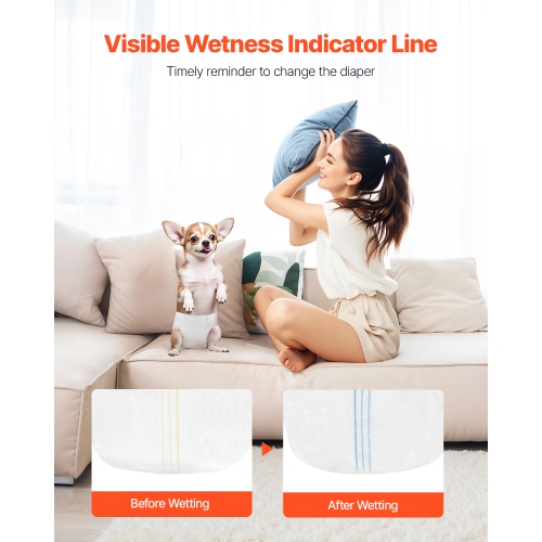 VEVOR 144 Count Disposable Dog Diapers, Super Absorbent Female Dog Diapers, 360° Leak-Proof Female Doggy Pet Diaper with Wetness Indicator for Heat