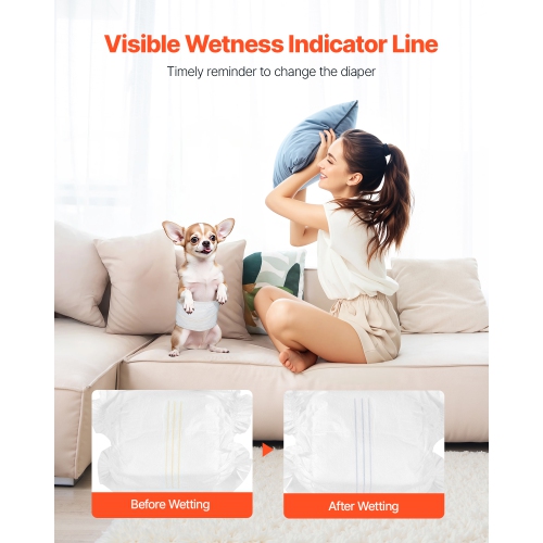 VEVOR 96 Count Disposable Male Dog Diapers, Super Absorbent Male Dog Wraps, 360 ° Leak-Proof Belly Bands with Wetness Indicator for Doggies in Heat,
