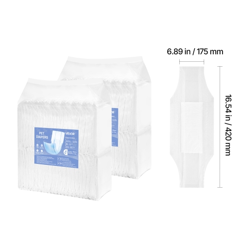 VEVOR 96 Count Disposable Male Dog Diapers, Super Absorbent Male Dog Wraps, 360 ° Leak-Proof Belly Bands with Wetness Indicator for Doggies in Heat,