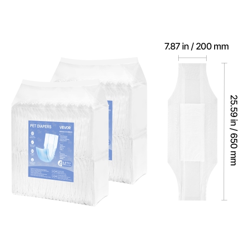 VEVOR 96 Count Disposable Male Dog Diapers, Super Absorbent Male Dog Wraps, 360 ° Leak-Proof Belly Bands with Wetness Indicator for Doggies in Heat,