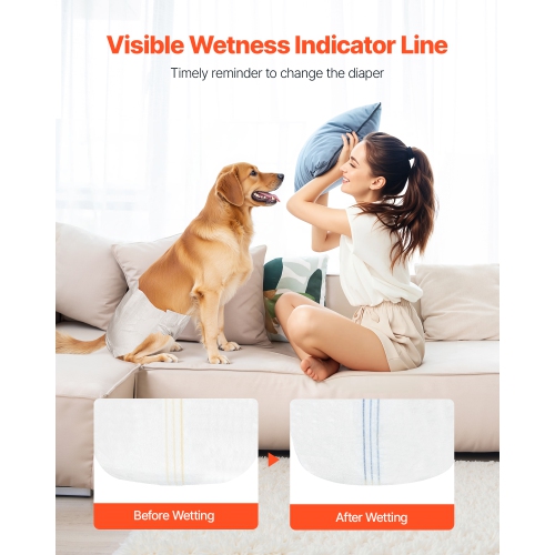 VEVOR 144 Count Disposable Dog Diapers,Super Absorbent Female Dog Diapers,360° Leak-Proof Female Doggy Pet Diaper with Wetness Indicator for Heat