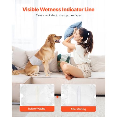VEVOR 144 Count Disposable Male Dog Diapers, Super Absorbent Male Dog Wraps, 360 ° Leak-Proof Belly Bands with Wetness Indicator for Doggies in Heat,