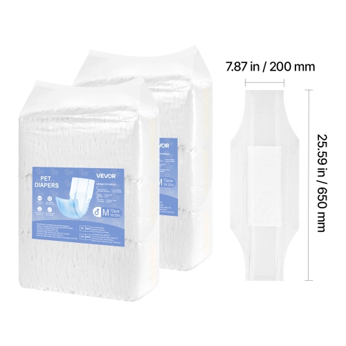 VEVOR 144 Count Disposable Male Dog Diapers, Super Absorbent Male Dog Wraps, 360 ° Leak-Proof Belly Bands with Wetness Indicator for Doggies in Heat,
