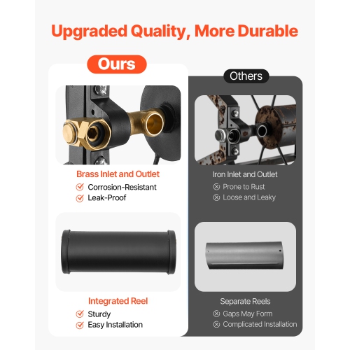 Dévidoir de jardin mural 5/8-po de VEVOR 200&nbsp;pi, peut contenir un boyau d'arrosage manuel, acier robuste, dévidoir d'extérieur avec raccord en
