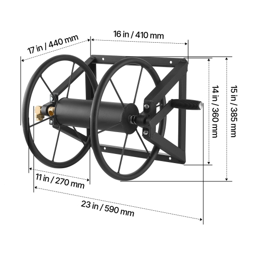Dévidoir de jardin mural 5/8-po de VEVOR 200&nbsp;pi, peut contenir un boyau d'arrosage manuel, acier robuste, dévidoir d'extérieur avec raccord en