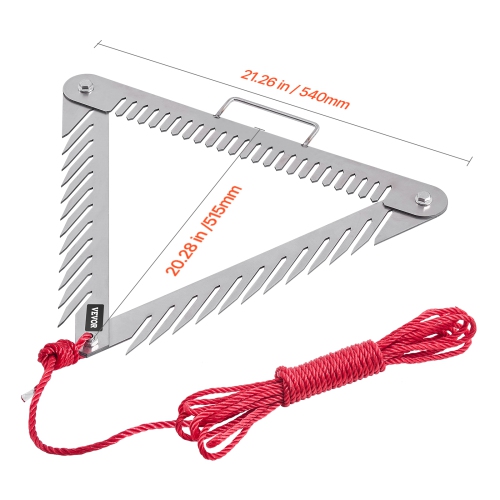 Râteau aquatique VEVOR 24&nbsp;po, râteau à herbes à 3 côtés avec poignée, rasoir à gazon portatif et pliable pour étang, coupe-herbe flottant en