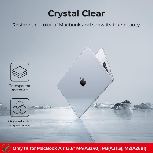 Crystal Clear Case Compatible with MacBook Air 13 inch M4 M3 M2 2025-2022 A3240 A3113 A2681, 13.6" Hard Case Cover & TPU Keyboard Skin & Screen